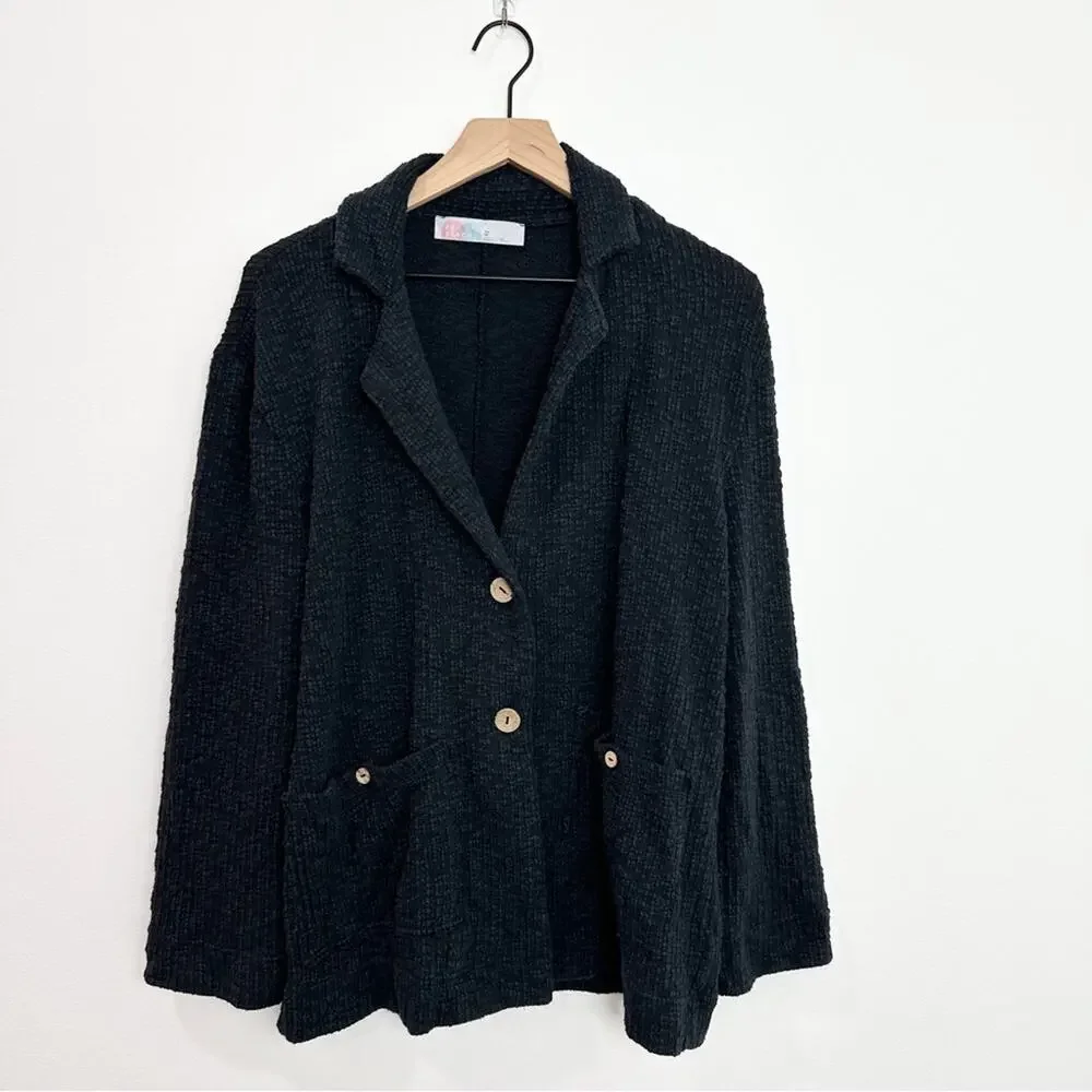 Free People Reign Textured knit Blazer Black Shabby Chic Bohemian size XS